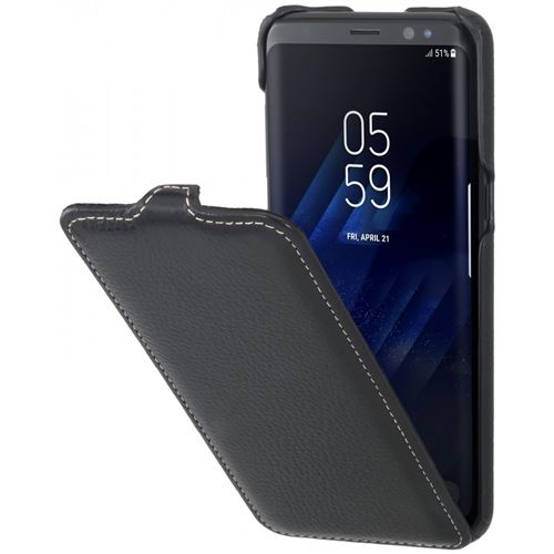 Etui pour Samsung Galaxy S8 UltraSlim noir grainé en cuir véritable Stilgut