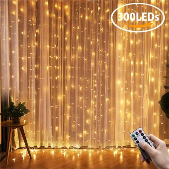 Acheter 1 rideau lumineux à 300 LED, guirlandes lumineuses en fil de cuivre  de 10 pieds x 10 pieds, guirlande lumineuse de fenêtre suspendue alimentée  par USB, 8 modes d'éclairage avec télécommande