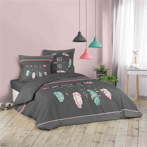 Parure de lit Été Indien anthracite 240x220 cm