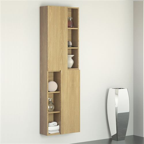 Colonne suspendue finition chêne 160 cm 2 portes + niches , Moden