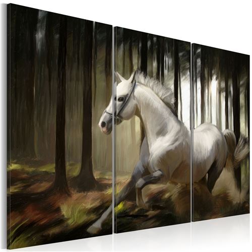 Tableau - cheval blanc parmis les arbres - artgeist - 120x80