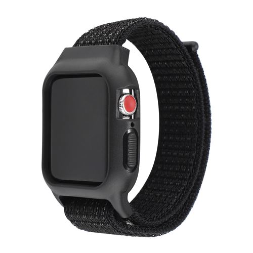 Bracelet en nylon avec coque de protection pour Apple Watch Series 6/ SE/ 5/ 4 44mm - Noir