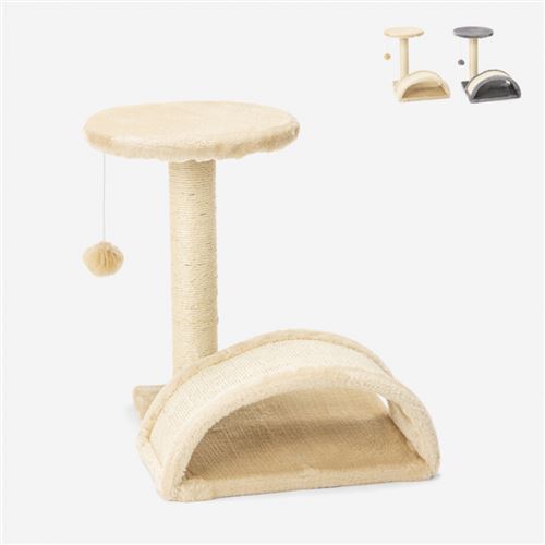 Arbre à chat avec colonne sisal et tunnel en arc 45 cm jeu relax balle Manx, Couleur: Beige