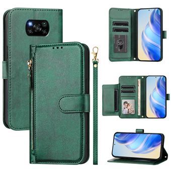 Étui à bascule pour FOXDOCK Xiaomi POCO X3/X3 Pro/X3 NFC Protection Soft PU Le cuir à glissière Portefeuille Couverture de téléphone compatible avec Xiaomi POCO X3/X3 Pro/X3 NFC-Vert - 1
