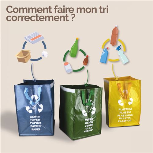 Lot de 3 sacs de tri réutilisables pour recyclage des déchets - 130 L -  Linxor - Composteurs et poubelles de jardin - Achat & prix