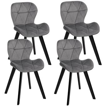 IDMarket Lot De 4 Chaises Mila Velours Gris Clair – Chaise Salle à Manger Design Moderne Matelassée