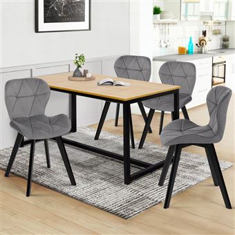 IDMarket Lot de 4 chaises de salle à manger MILA en velours gris clair
