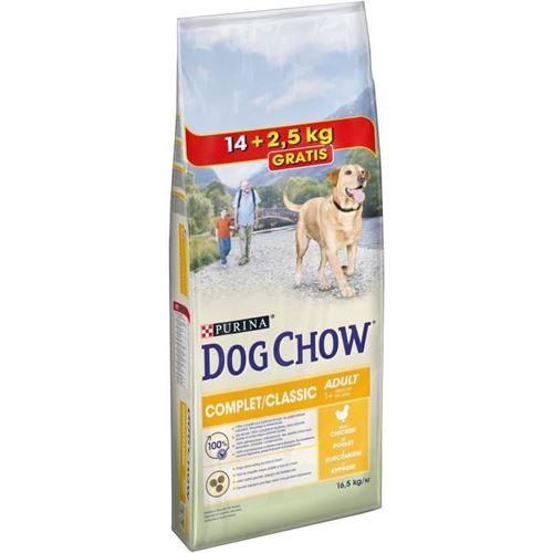 DOG CHOW Croquettes au poulet - Pour chien adulte - 14 kg + 2,5 kg gratuits