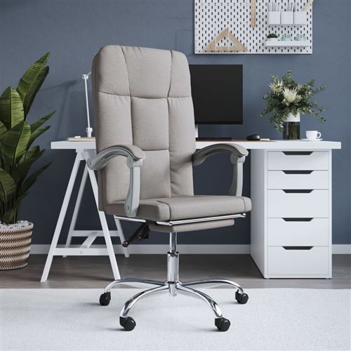 vidaXL Fauteuil Inclinable de Bureau Siège Inclinable Chaise d'Ordinateur Dossier et Repose-pied Réglables Meuble de Bureau Intérieur Taupe Tissu