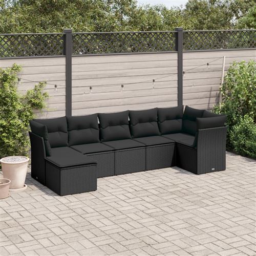 Non Communiqué Noir Vidaxl 7-Delige Loungeset Met Kussens Poly Rattan Zwart3249804