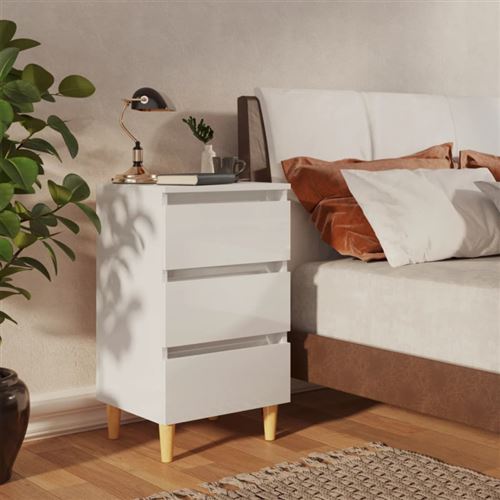 vidaXL Table de chevet avec pieds en bois blanc brillant 40x35x69 cm