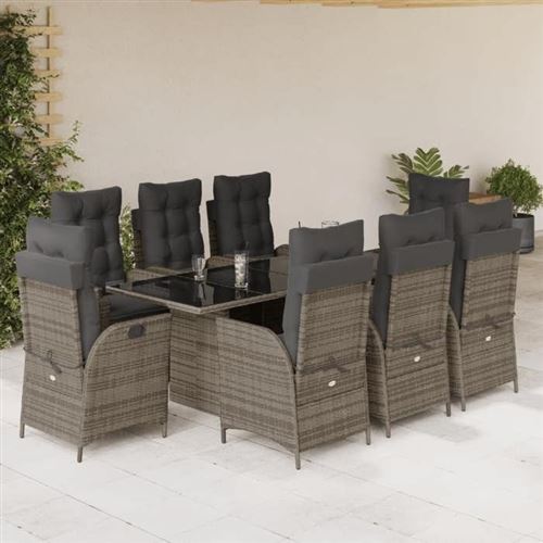 Non Communiqué Gris Vidaxl Ensemble À Manger De Jardin Avec Coussins 9 Pcs, Table Et Chaises Avec Dossier Réglable, Meubles D'extérieur, 3213123