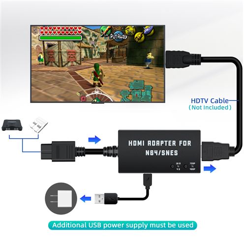 Adaptateur portable compatible N64 vers HDMI pour Nintendo 64/snes