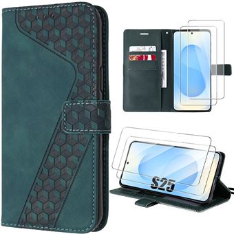 Coque + 2 Verres Trempés pour Samsung Galaxy S25 - Protection en Cuir PU avec Porte-Cartes - Vert Nuit - BOOLING - 1