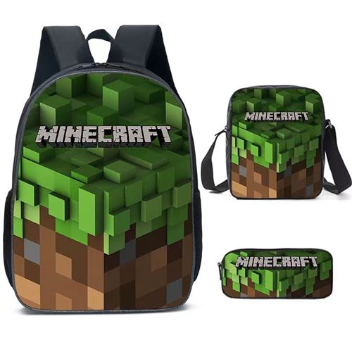 Lot de 3 pièces Sac à Dos, Trousse à crayons, Sac à Bandoulière Minecraft pour Garçon (SD1826) Multicolore