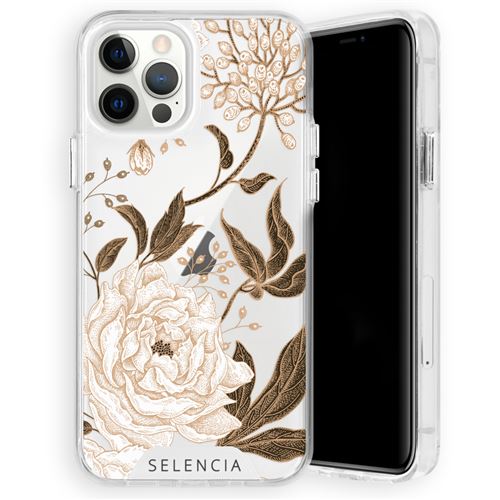 Coque pour iPhone 12/12 Pro Selencia Fleurs d'or/Doré