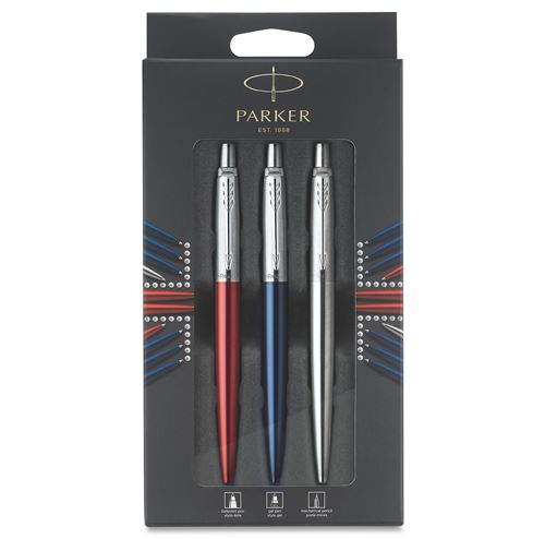 Parker Jotter London Set : Stylo Bille Bleu Royal + Stylo Gel Rouge Kensington + Portemine Acier 0,5 Mm