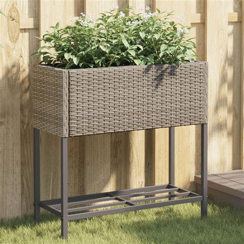 Non Communiqué Gris Vidaxl Jardinières Avec Étagère 2 Pcs 70X28x70 Cm Résine Tressée, Jardinière D'extérieur, Bac À Fleurs, Bac À Tomates, Jardinière De Terrasse - Image 1