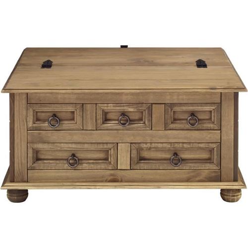 Table basse 5 tiroirs - Bois massif - L 92 x P 87,5 x H 46 cm - VITO