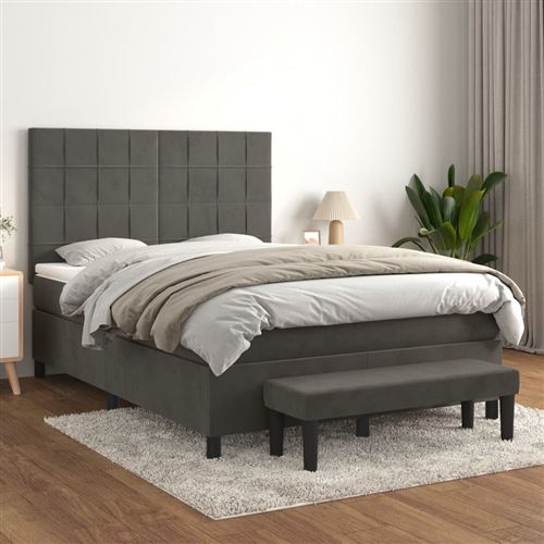 vidaXL Sommier à lattes de lit et matelas Gris foncé 140x200cm Velours3137846