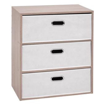 Commode 3 Tiroirs Beige - Dimensions 50x30x60 Cm - Meuble De Rangement Chambre - Design Sobre Et Pratique
