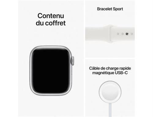 Apple Watch Series 8 GPS, boîtier Aluminium Argent 41mm avec Bracelet Sport Blanc - 3