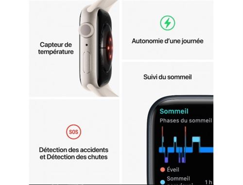 Apple Watch Series 8 GPS, boîtier Aluminium Argent 41mm avec Bracelet Sport Blanc - 4
