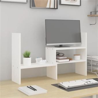 vidaXL Support pour moniteur Blanc (39-72)x17x43 cm Bois de pin solide 814010 - 1