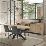 Ensemble séjour SORIEL - Table repas ovale pied étoile et buffet - Aspect bois Castel Oak Marron