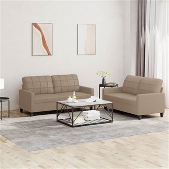 vidaXL Ensemble de canapés 2 pcs avec coussins Cappuccino Similicuir - 1