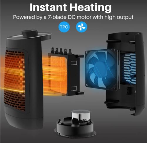 Chauffage électrique portable avec thermostat, petit radiateur en céramique  de bureau avec basculement et protection contre la surchauffe