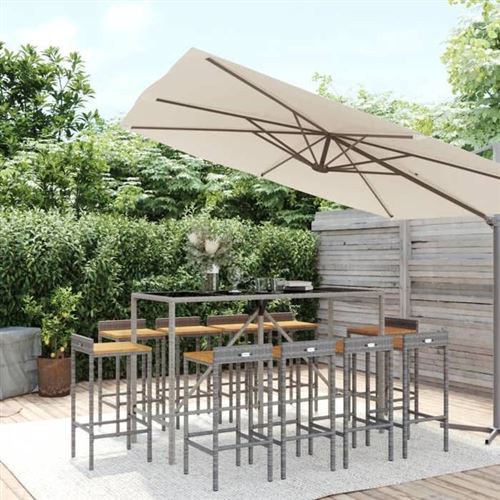 Vidaxl Ensemble De Bar Jardin 11pcs Gris Poly Rotin/Bois Massif Acacia