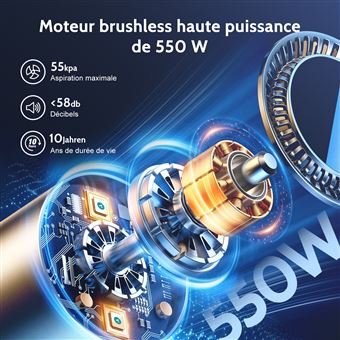 KIPMAX Aspirateur Balai Sans Fil (Main & Bâton) 550W/50KPa, Aspirateur