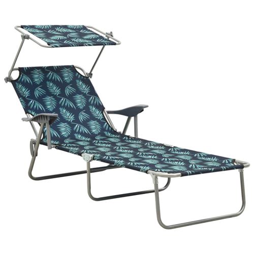 Non Communiqué Chaise Longue Avec Auvent Acier Motif De Feuilles