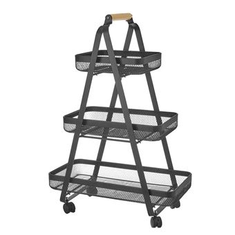 Chariot polyvalent de cuisine, chariot de service en métal coloris noir - Longueur 57 x Profondeur 31 x Hauteur 83,50 cm - JUANIO - - 1