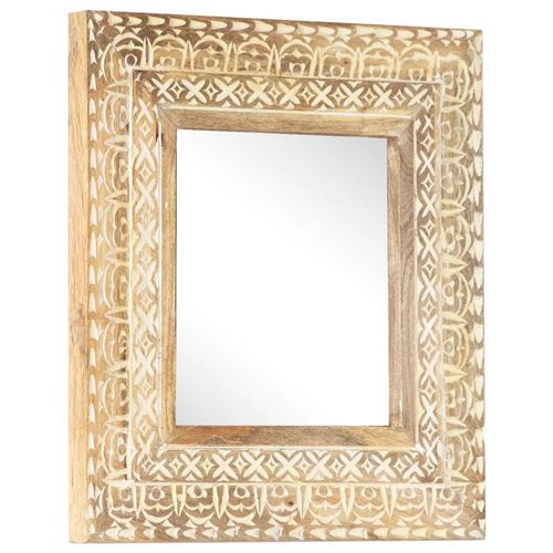 vidaXL Miroir Sculpté à La Main Décoration de Maison Miroir de Maquillage Miroir de Couloir Intérieur 50x50x2,6 cm Bois de Manguier Solide 321644