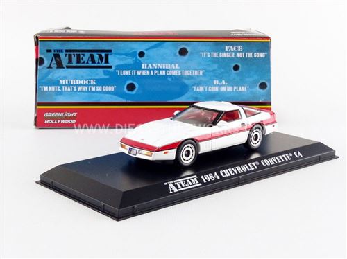 Voiture Miniature de Collection GREENLIGHT COLLECTIBLES 1-43 - CHEVROLET Corvette Agence Tous Risques / The A-Team - White / Red - 86517