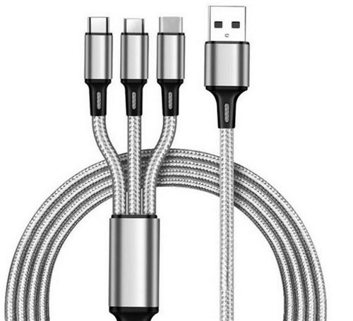Câble De Charge Multiple Vshop 3 En 1 Lightning/Micro Usb/Type C (Usb C)Argent