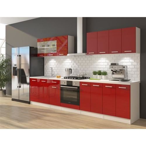 ULTRA Cuisine complete avec meuble four et plan de travail inclus L 300 cm - Rouge brillant