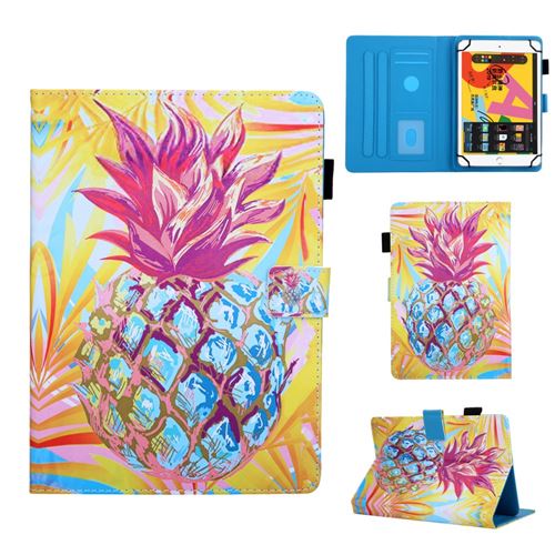 Etui en PU impression de motifs universelle avec porte-cartes ananas pour votre Tablet 10 pouces