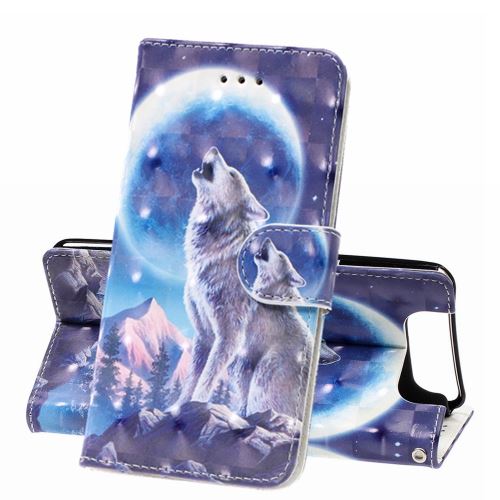 Etui en PU impression de motif de décor de tache lumineuse lune et loup avec support pour votre Samsung Galaxy A80/A90