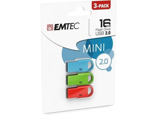 Pack de 3 mini clés USB 2.0 Emtec D250 16 Go