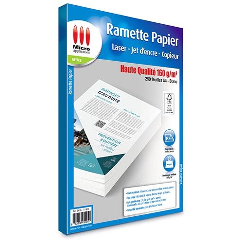 Ramette de papier Haute Qualité A4 Micro Application avec 250 feuilles 160 g/m²