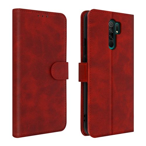 Avizar Étui Pour Xiaomi Redmi 9 Clapet Porte-cartes Fonction Support Rouge
