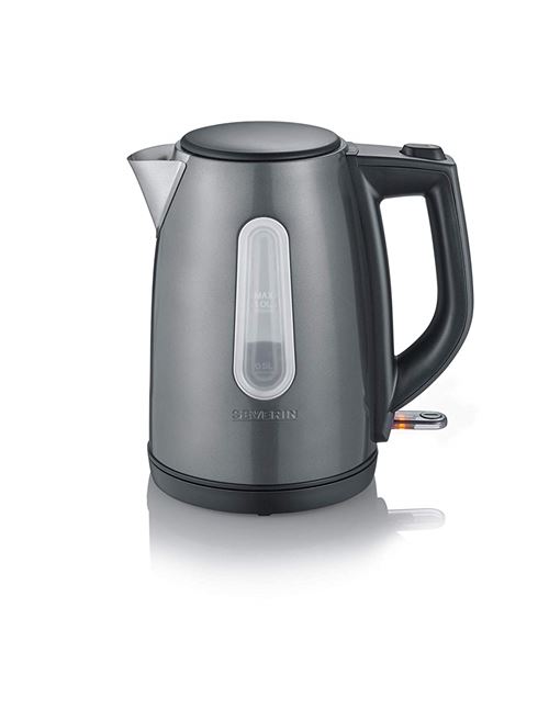 Severin WK 9540 Bouilloire 2200 W 1 L, système central-Cordless, grande ouverture du couvercle, filtre anti-calcaire amovible, acier inoxydable, gris/métallique/noir.