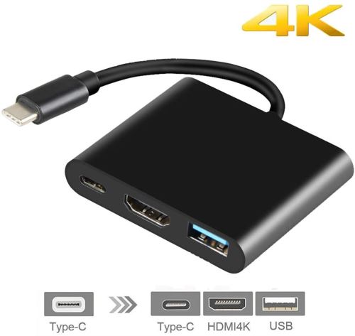USB 3.1 Type-C Adaptateur HDMI 4K, USB-C numérique AV Adaptateur multiport 3 en 1 Hub pour MacBook Pro 2017, Samsung S8 / S9, Huawei P20 et Plus