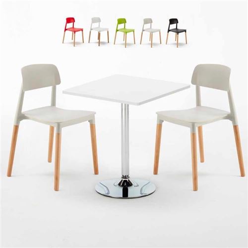 Table Carrée Blanche 70x70cm Avec 2 Chaises Colorées Set Intérieur Bar Café Barcellona Cocktail, Couleur: Gris
