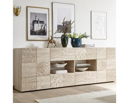 Buffet lumineux contemporain couleur chêne clair ELMA 3 Sans éclairage - L 241 x P 42 x H 84 cm