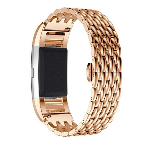 Bracelet en métal acier inoxydable de luxe dragon or rose pour votre Fitbit Charge 2
