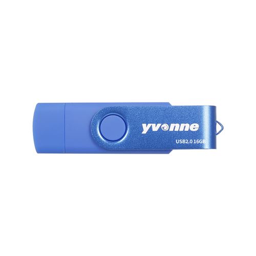 yvonne YT602-2 USB2.0 U disque rotatif 16Go OTG clé USB avec Double Ports U disque pour téléphone portable / PC / ordinateur bleu